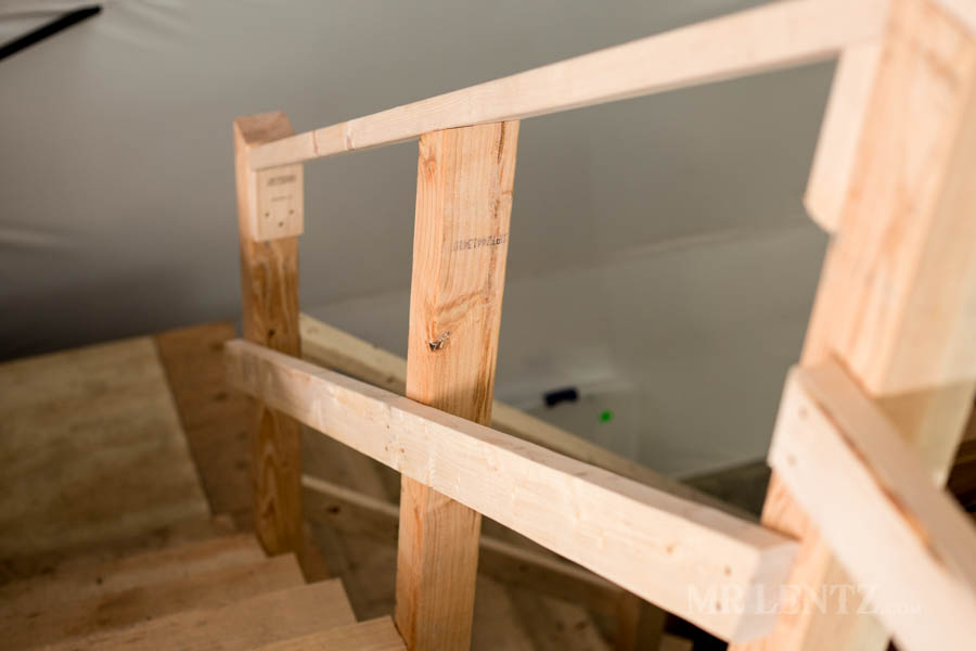 wood railing for stairs in workshop
