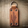 leather cactus keychain with saguaro