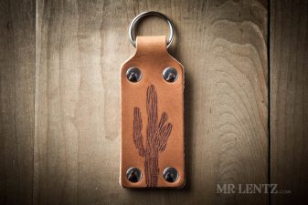 leather cactus keychain with saguaro