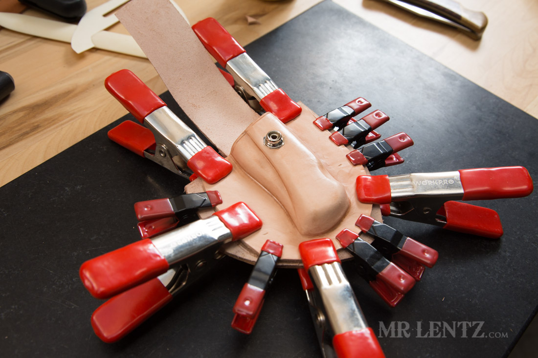 gluing the wet formed knife sheath