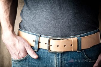 wearing tan leather gun belt single layer