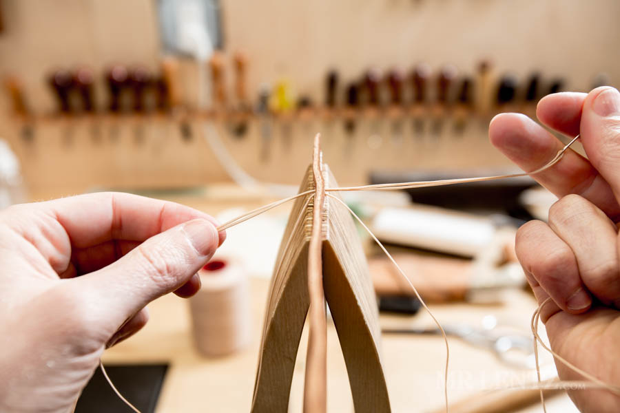 finishing the saddle stitch in leather
