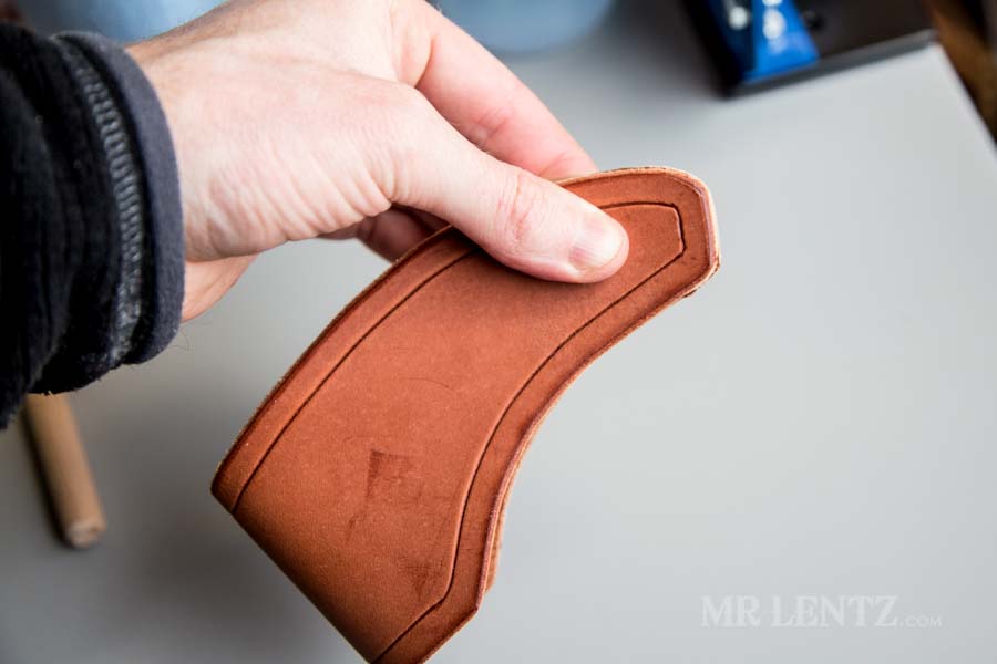 matching edges on leather sheath