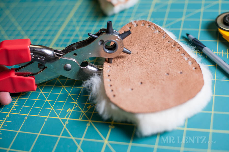 hole punching leather moccasins