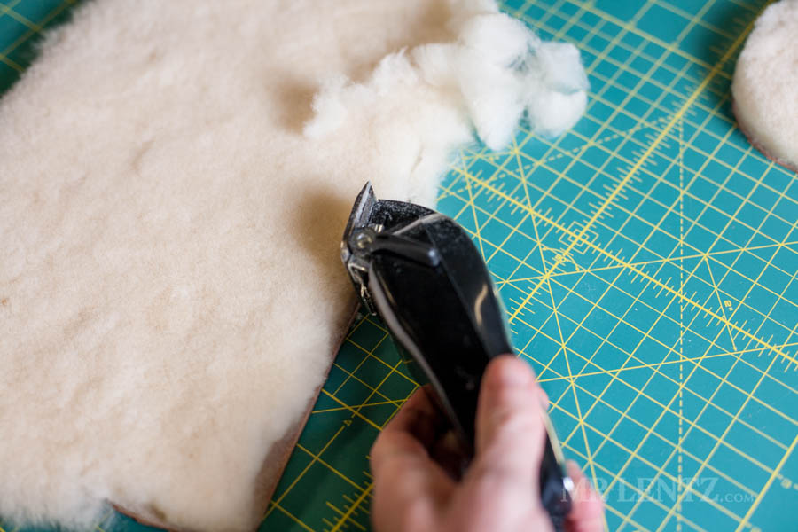 shearing the lining of a moccasin
