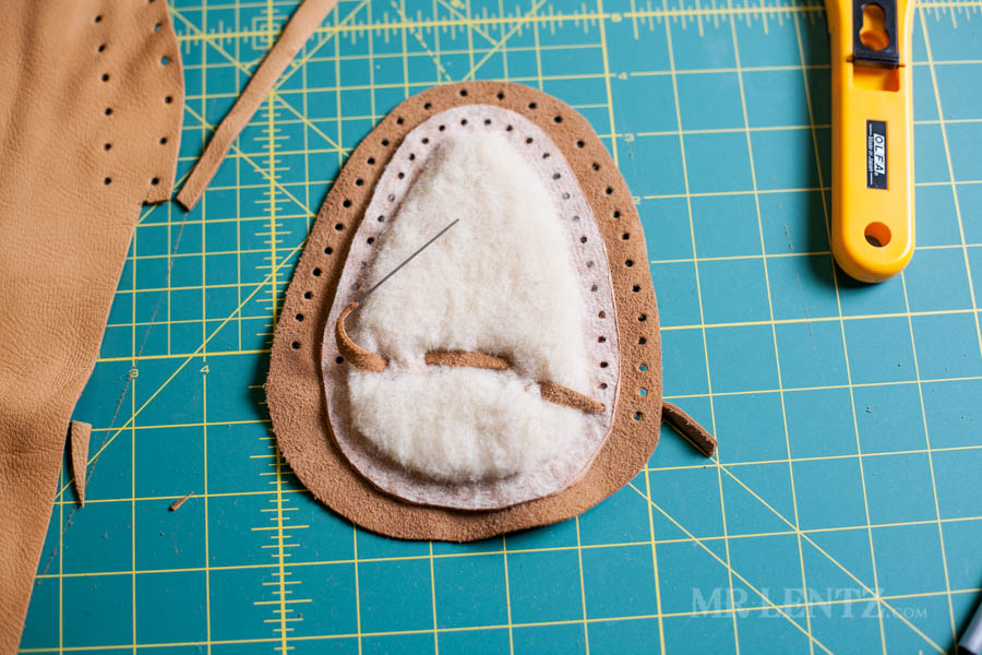attaching lining to moccasins