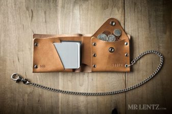 brown leather chain wallet with coin pouch