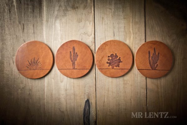 leather cactus coasters 4 pack