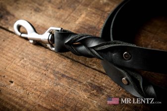 braided black leather dog leash