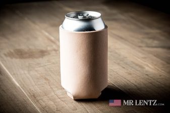 tan leather can koozie