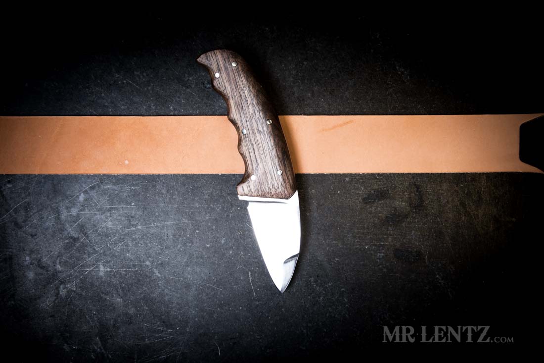 adjusting knife angle on belt for knife sheath making