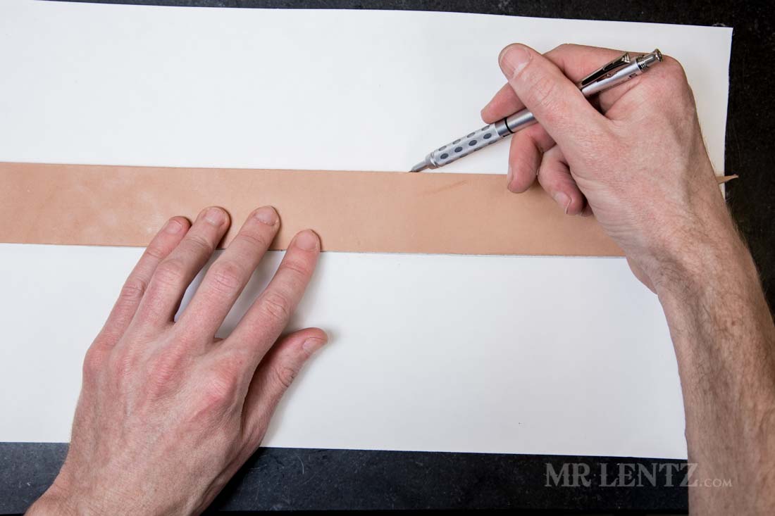 tracing the belt on a knife sheath template