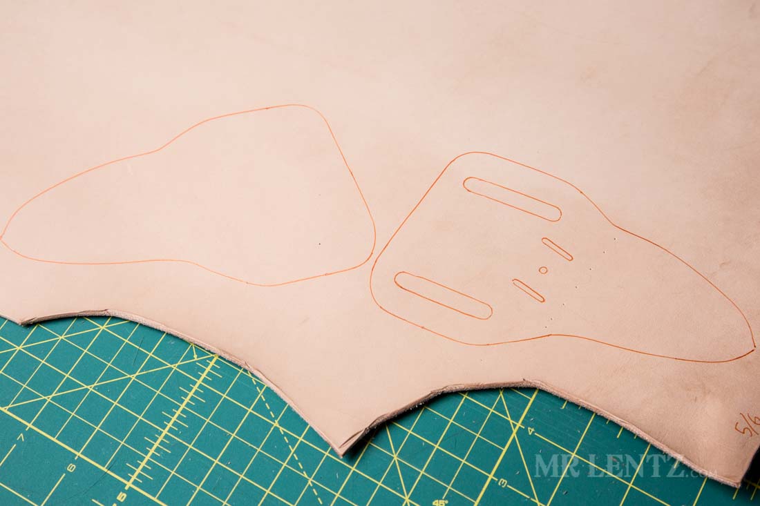 knife sheath template traced on leather