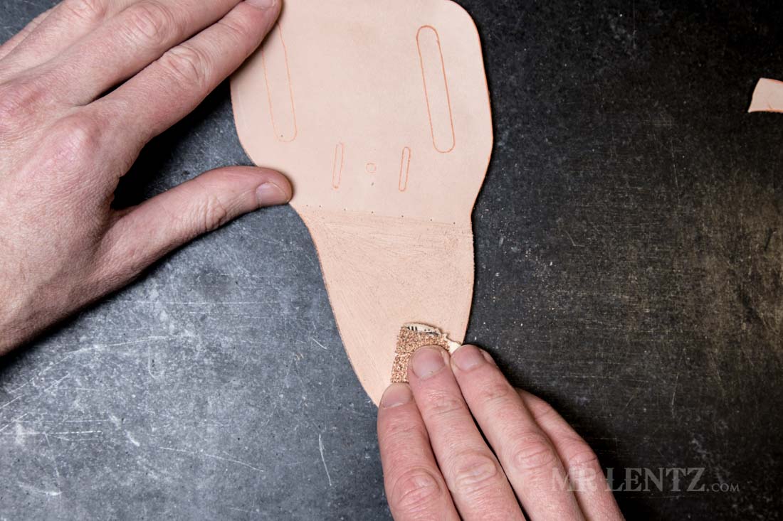 sanding surface of knife sheath before glue up