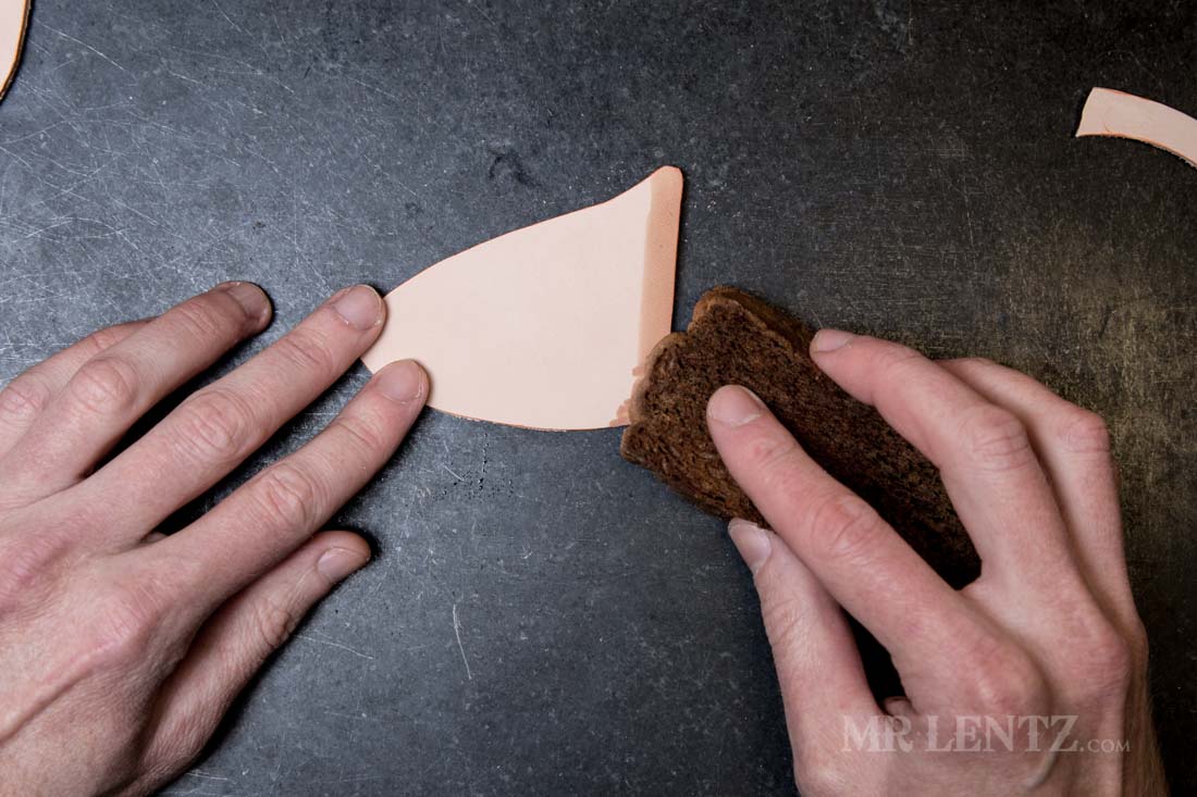 wetting edge of leather before beveling