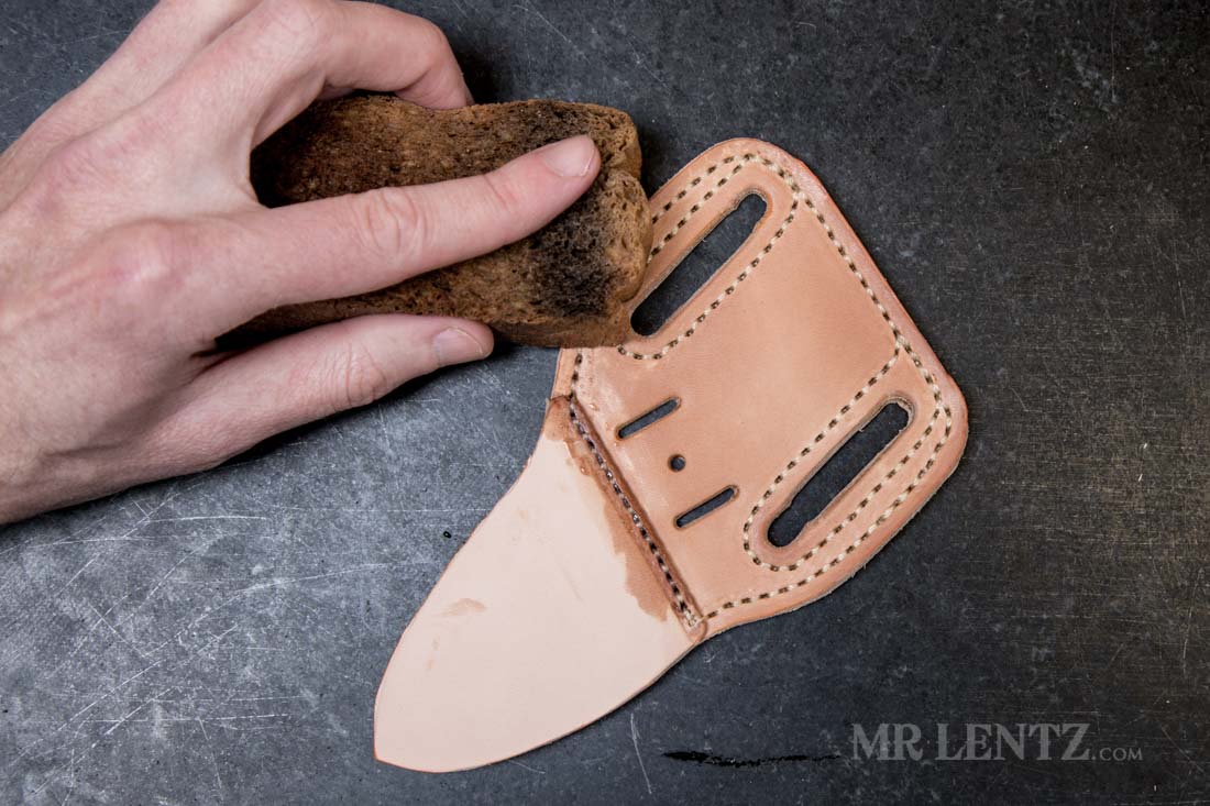 sponge dampened leather knife sheath