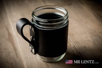 black leather mason jar mug