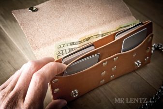 cash section of handmade trucker wallet