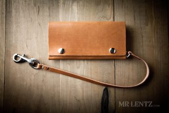 brown trucker wallet with leather chain