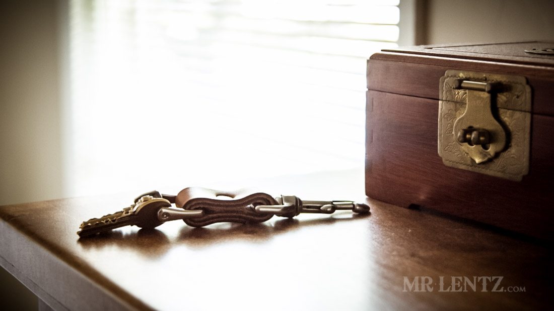 leather keychain on desk