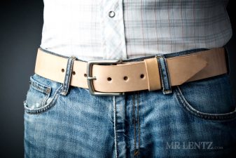 tan wide leather belt on pants