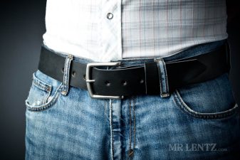 black wide leather belt on pants