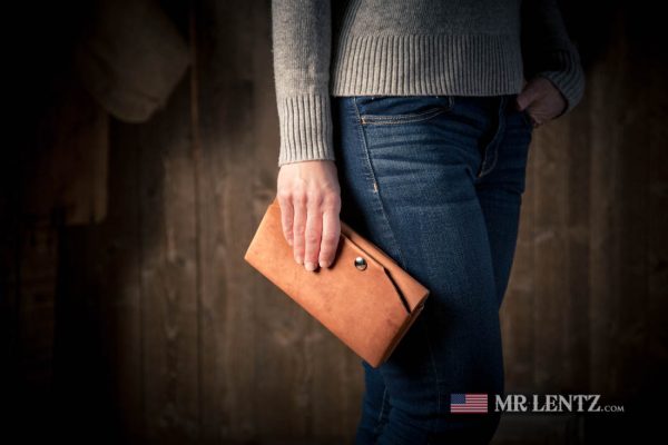 brown leather phone clutch purse made in the usa