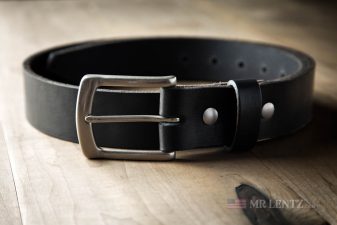 black leather gun belt in single ply