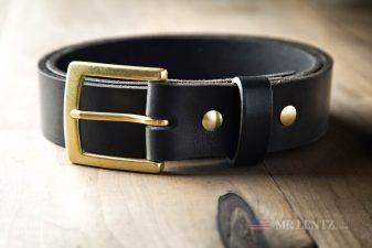 brass on black leather gun belt