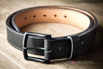 black leather steel core belt