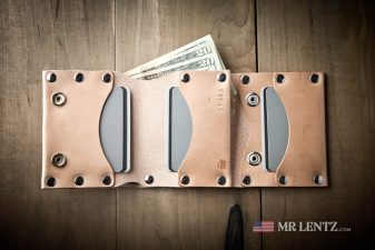 trifold snap wallet in tan