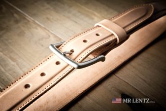 side view of a wide tan dress belt