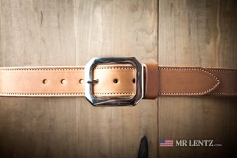 fancy buckle on lined leather belt