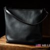 black leather shoulder purse for women